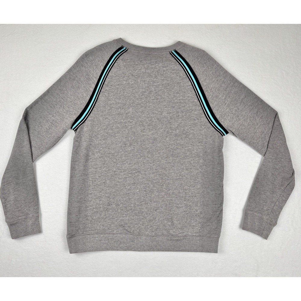 Victorias Secret PINK Gray Raglan Crewneck Sweatshirt Striped Logo Dog Size Smal - Picture 5 of 7